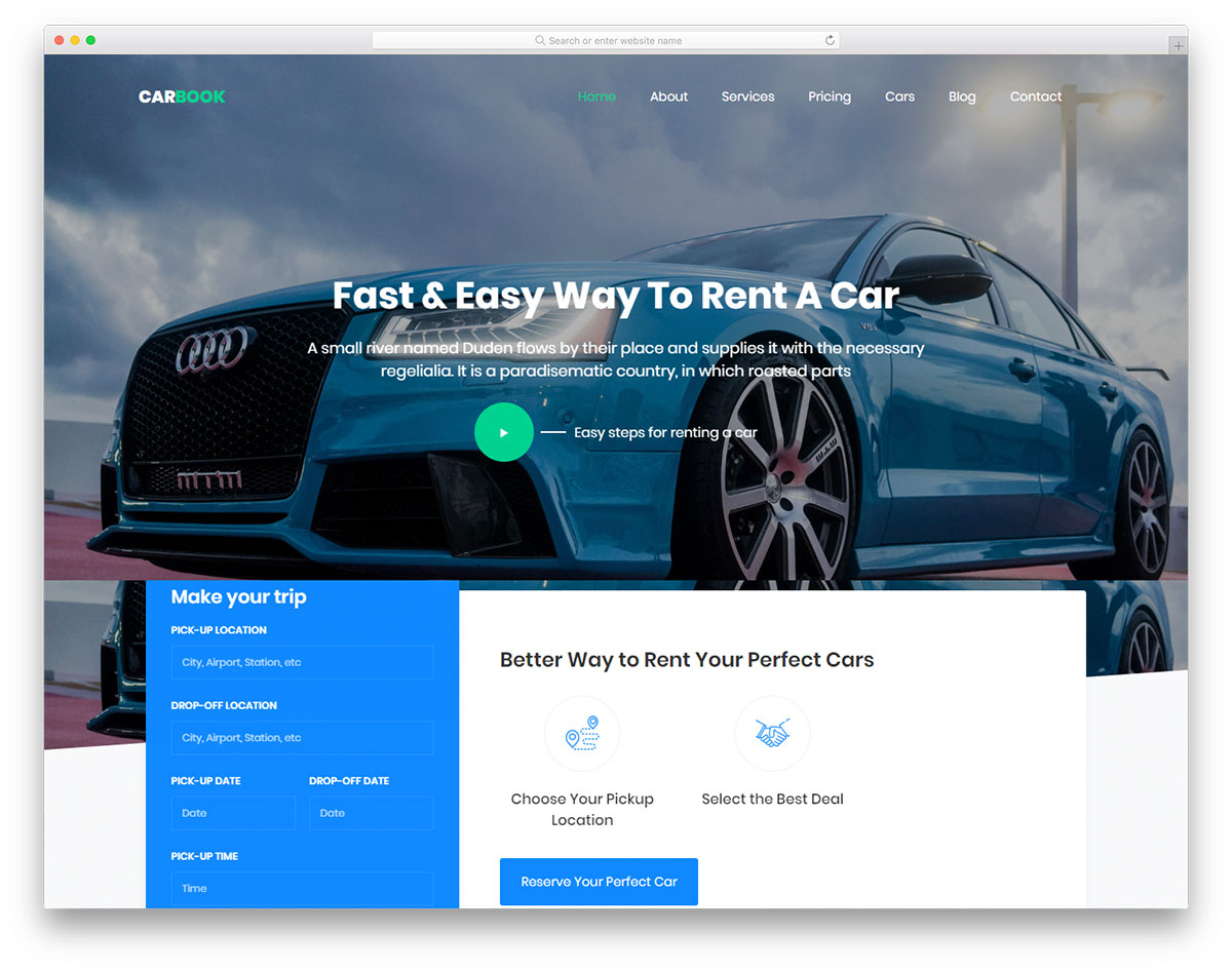 Carbook шаблон сайта проката автомобилей