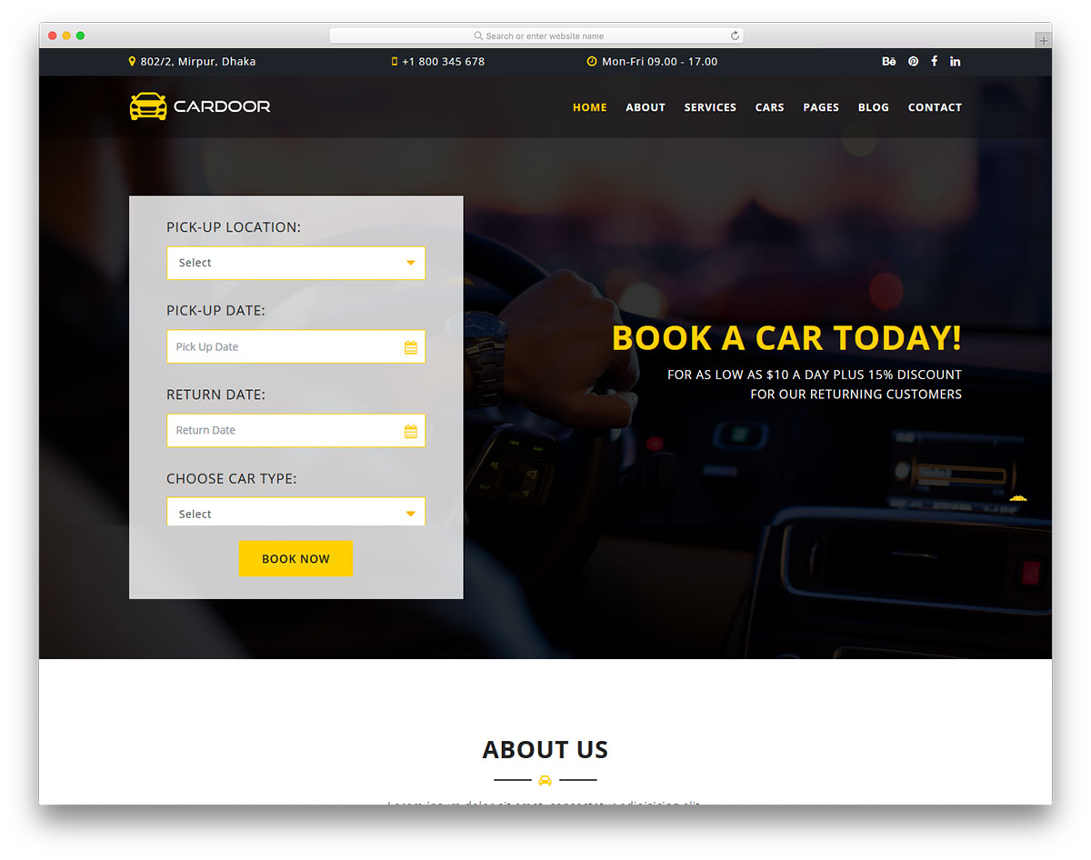 Cardoor шаблон для службы аренды автомобилей