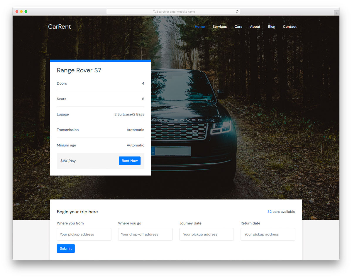 Carrent шаблон сайта аренды автомобилей