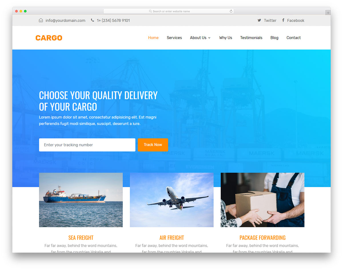 Cargo шаблон сайта для транспортных компаний