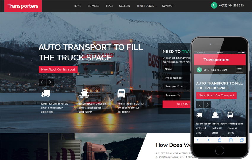 Transporters шаблон для сайта грузоперевозок