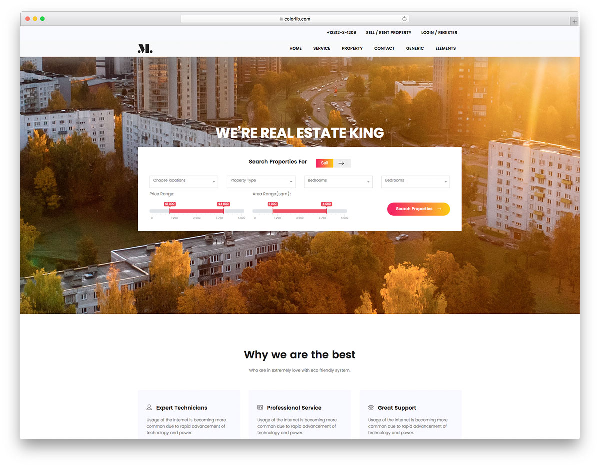 Real Estate современный шаблон для сайта недвижимости с фильтром