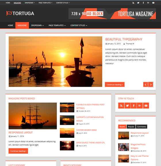 Tortuga шаблон для WordPress